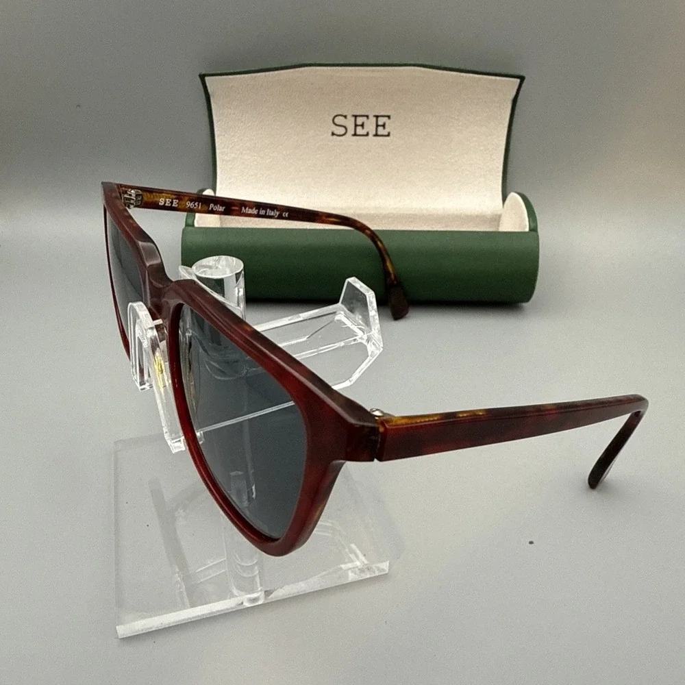 SEE 9651 Authentic Polarized Square Sunglasses Red Tortoiseshell 54-21 145 &Case